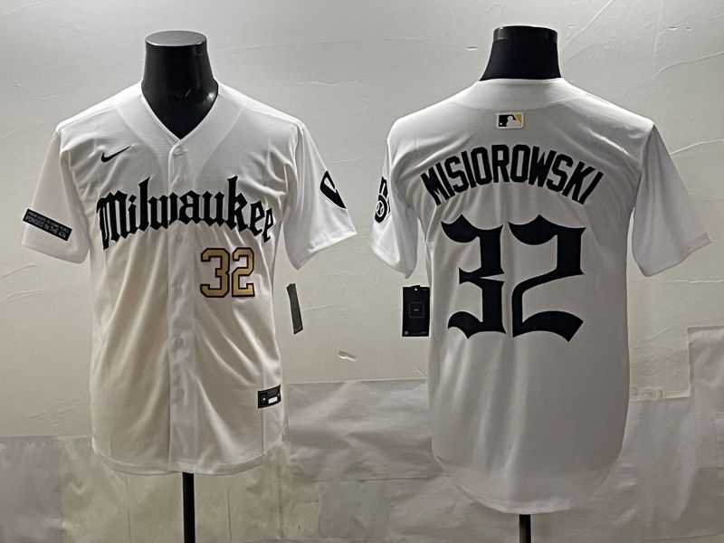 Men 2025 Milwaukee Brewers #32 Misiorowski White Five generations Joint Name Nike MLB Jersey style 06->milwaukee brewers->MLB Jersey